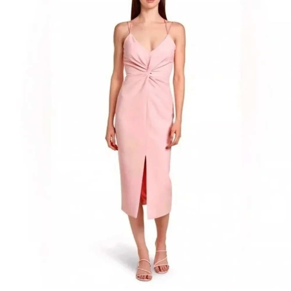 Cinq a Sept Womens Melby Pink Quartz Twist Front Midi Dress Size 2